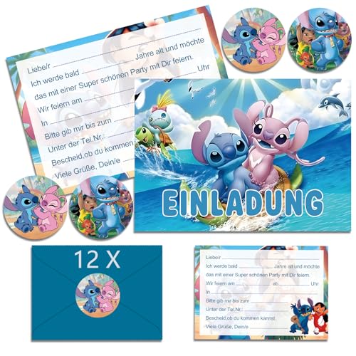 YOGARTH 12x Einladungskarten Kindergeburtstag mit Umschlag Deutsch Cartoon Einladungskarten Geburtstag Set Geburtstagseinladungen Kinder für Themed Party (A6) (B)