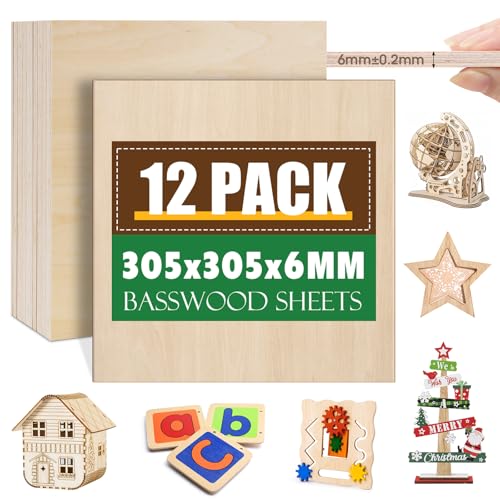 Comparison: Xtool Cutting Board 4 12 Pack Basswood Sheets 1/4x12x12 Inch, 6mm Basswood for Laser Cutting and Engraving, 1/4 Plywood Boards for Crafts,Wood Burning,Architectural Models, Painting.