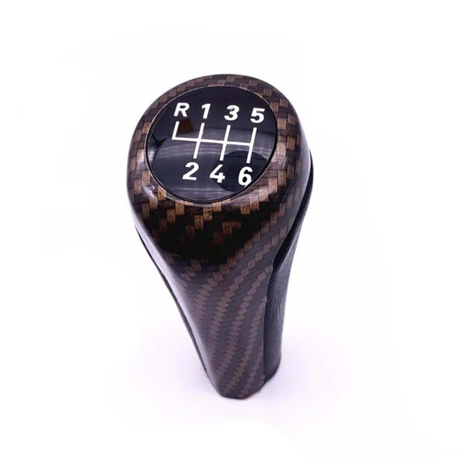MWBDSZJQVX Gear Shift Knob for BMW 1 3 5 6 Series E30 E36 E39 E46 E53 E60 E63 E83 E84 E90 E91 Chromed Matte Carbon Fiber Leather Gear Shift Knob(Brown Carbon 6Speed)