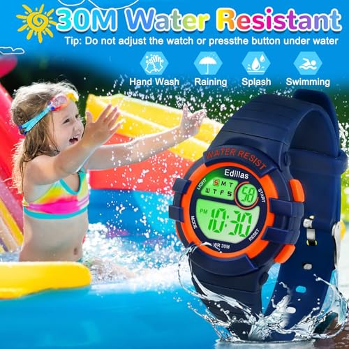 Edillas Kids Watches Digital Girls Boys, 7 Colors Light Wrist Watch for Child Waterproof Sport Outdoor Multifunctional Watches with Stopwatch/Alarm for Ages 4-123