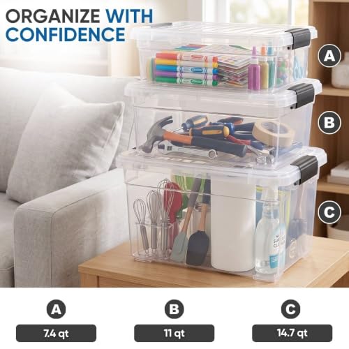 Image of Superio 7.4 Quart Clear Plastic Storage Bin with Lid, Stackable Organizer Box, BPA-Free Storage Container for Home, Garage, School & Office, 1 Pack