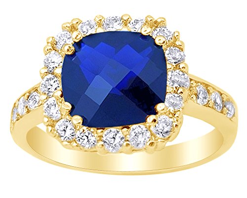 AFFY Simulated Blue Sapphire & Cubic Zirconia Engagement Ring in 14k Gold Over Sterling Silver2