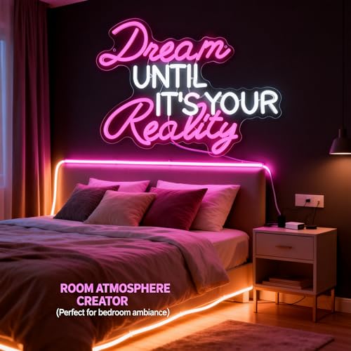 Image of Dream Until Its Your Reality LED Neon Light,Pink Neon Sign，Bedroom, study, classroom and office decoration.16.9x12.6in 5V USB Decor,