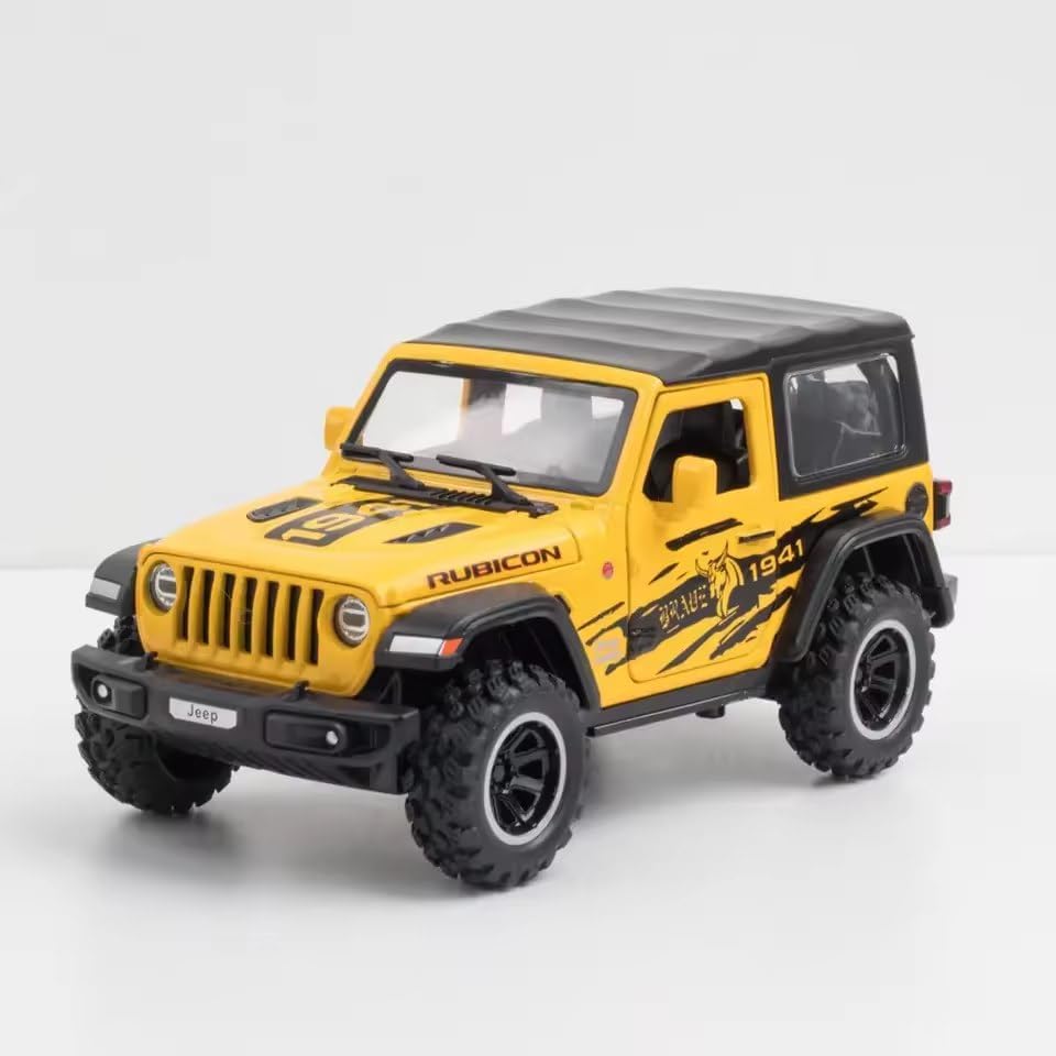 Image of 1:32 Alloy Model Car Compatible for Wrangler Rubicon Style, Diecast Pull Back Toy Car with Light & Sound for Kids Boys Girls Gift (Yellow)