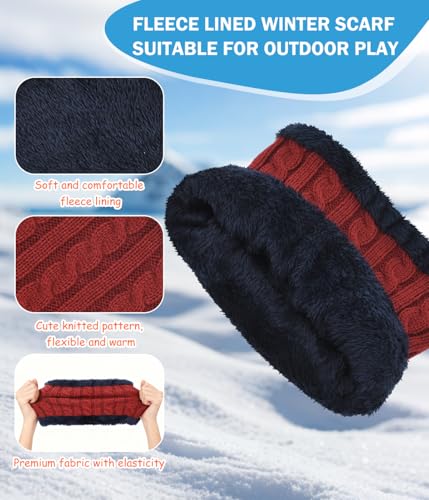 Image of Kids Winter Hat Scarf&Touchscreen Gloves Set,Knitted Beanie with Fleece Lining, Neck Warmer for Boys Girls 4-15 Years