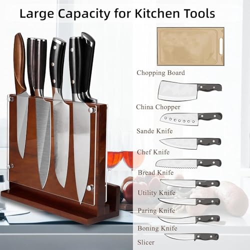 Kitchen Magnetic Knife Block with Acrylic Shield Double Side Knife Holder Rack Magnetic Stands with Strong Enhanced Magnets Multifunctional Storage Knife Stand for Kitchen Cutlery Display Organizer