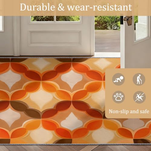 Alfombra lavable naranja de 80x150 cm con líneas curvas modernas 5