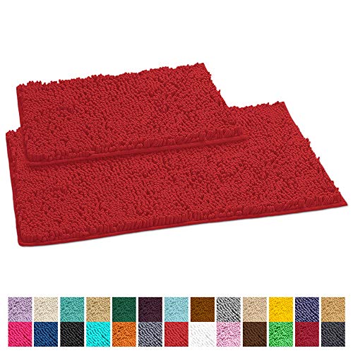Luxurux Red Bathroom Rugs Set-Extra-Soft Plush Bath Mat Shower Bathroom Rugs,1'' Chenille Microfiber Material, Super Absorbent (Rectangular Set, Red) #TOP7