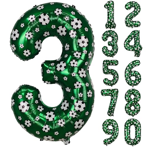 Image of 40 Inch Soccer Number 3 Balloons Large Foil Balloon Number 3 Birthday Deco | World Cup Sports Soccer Theme Decoration For Soccer Party And Boy'S 3 th Birthday