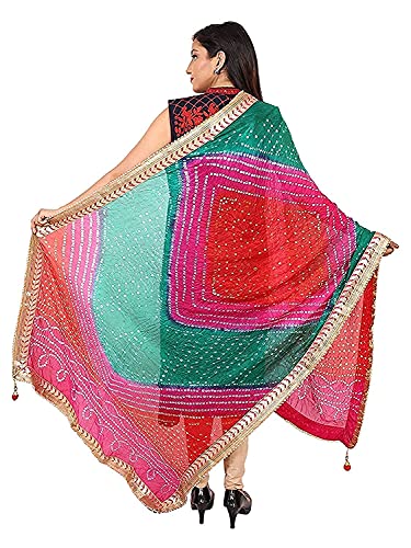 Image of Women's Jaipuri Art Silk Bandhej Rajasthani Bandhani Dupatta with Gota Patti Lace