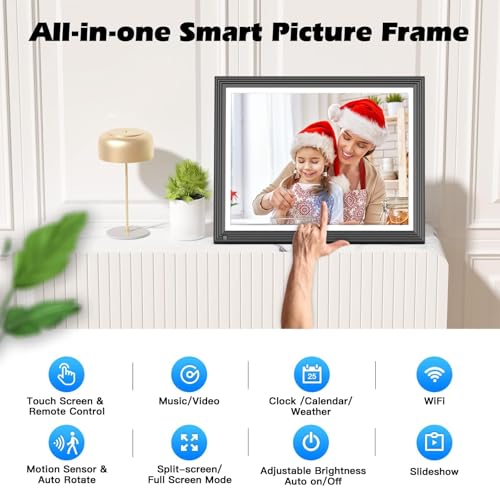 Image of WIFI Digital Picture Frame 15 inch-Large-Photo-Frame - 32GB Touch Screen FHD Display, Auto-Rotate, Wall-Mounted, Share Picture Video via APP Email, Free Cloud, gift for Mom Dad Birthday Christmas New Year