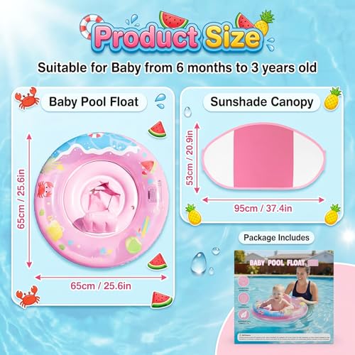 Miniatura 3 de Qoosea Anillo De Natación Para Bebé De 6 Meses A 3 Años, Inflable Anillo De Natación Niños Con Dosel Solar Protector Upf50 , Flotador Para Bebé, Boya De Verano Agua Juguete Boya Piscina