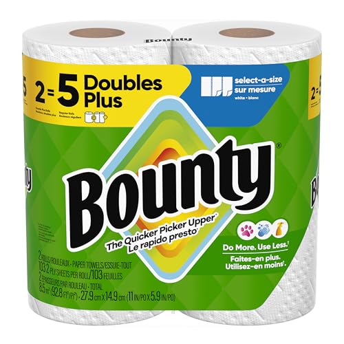 Bounty Paper Towels Select-A-Size, White, 2 Double Plus Rolls = 5 Regular Rolls