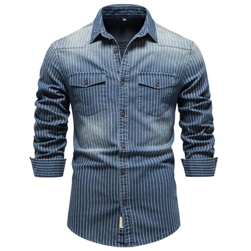 HOTIAN Herren Hemden, Herren Denim Shirt Langarmhemd,Freizeithemd Regular...