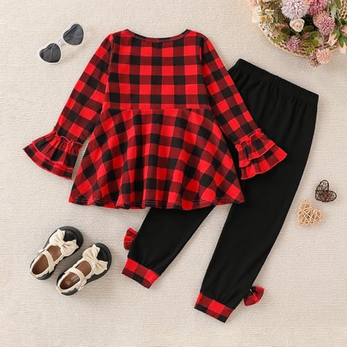 Image of Toddler Girl Clothes Ruffle Long Sleeve Heart Print Tops and Pants 2PC Little Girl Winter Outfits Size (4-7T)
