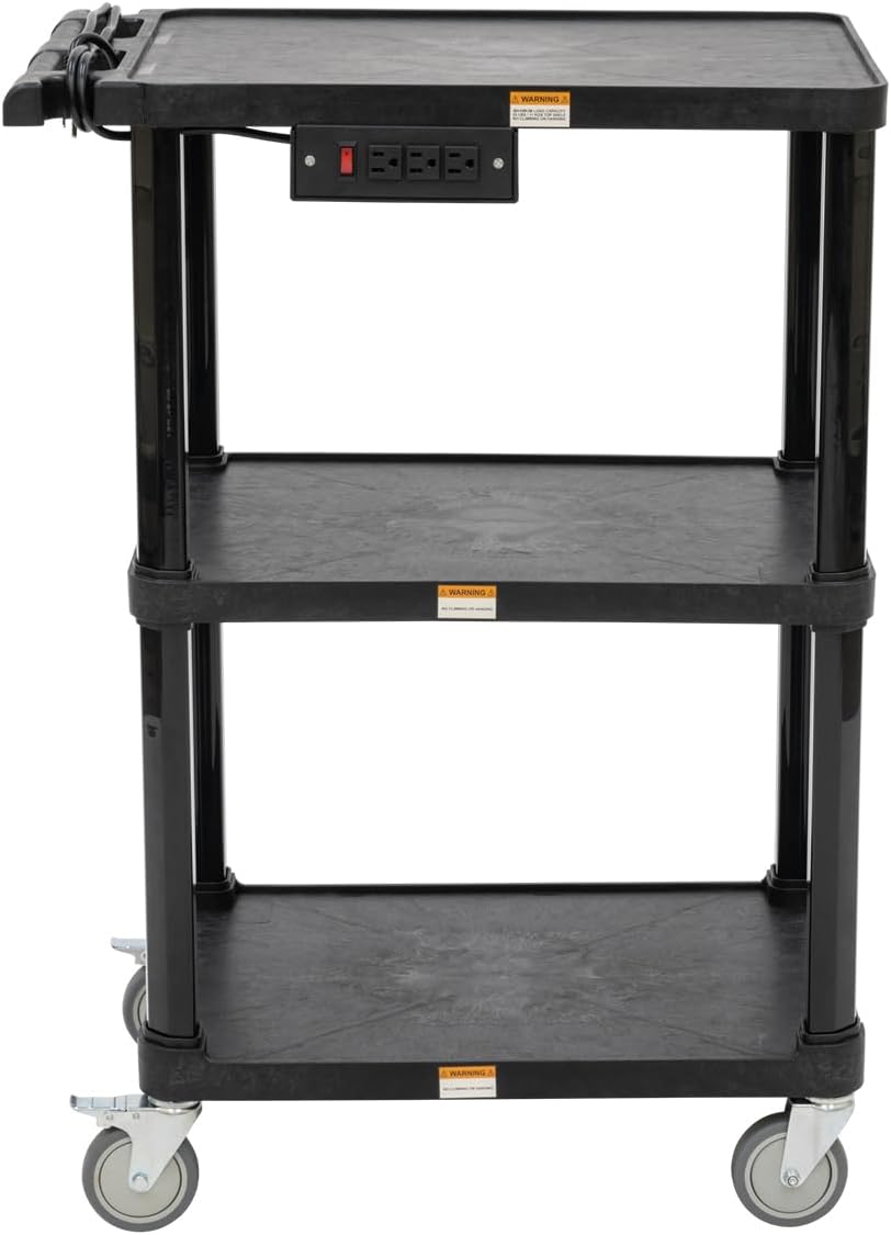 Pearington 3Shelf Mobile Utility Cart with 3 Outlets and 8' Cord