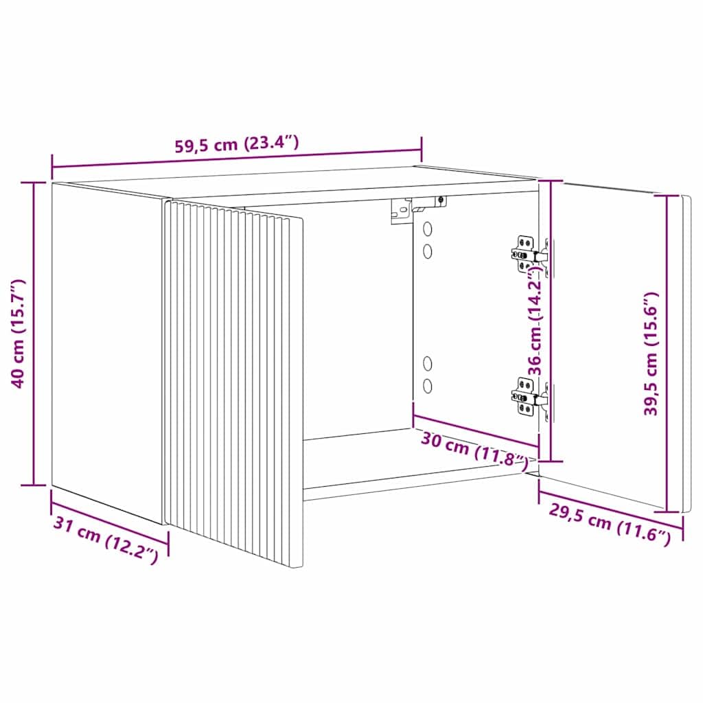 Mobile da parete per TV, in legno anticato, 59,5 x 31 x 40 cm, con 2 ante e ripiano, credenza bassa per soggiorno, camera da letto, home theatre, gaming, angolo, spazio per multimediali