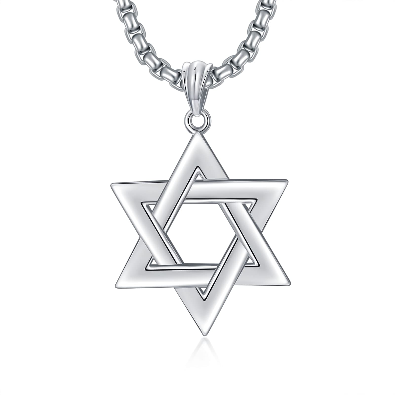 Sponsored Ad – Star of David Necklace Sterling Silver Star of David Necklace for Men Women with 22”+2” Stainless Steel Chain