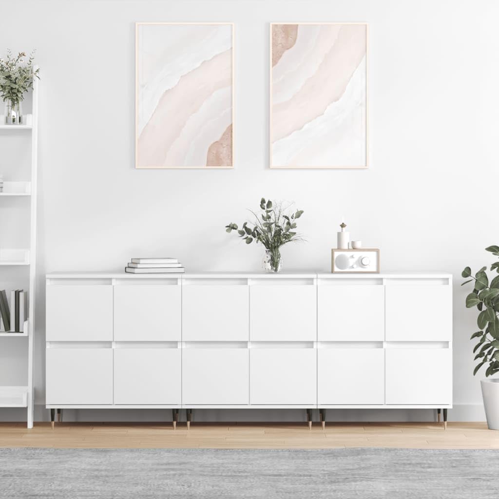 Kredensy 3 szt. białe, materiał drewnopochodny, 180 x 35 x 70 cm, przestrzeń do przechowywania do salonu, jadalni, biura, szafki uniwersalne