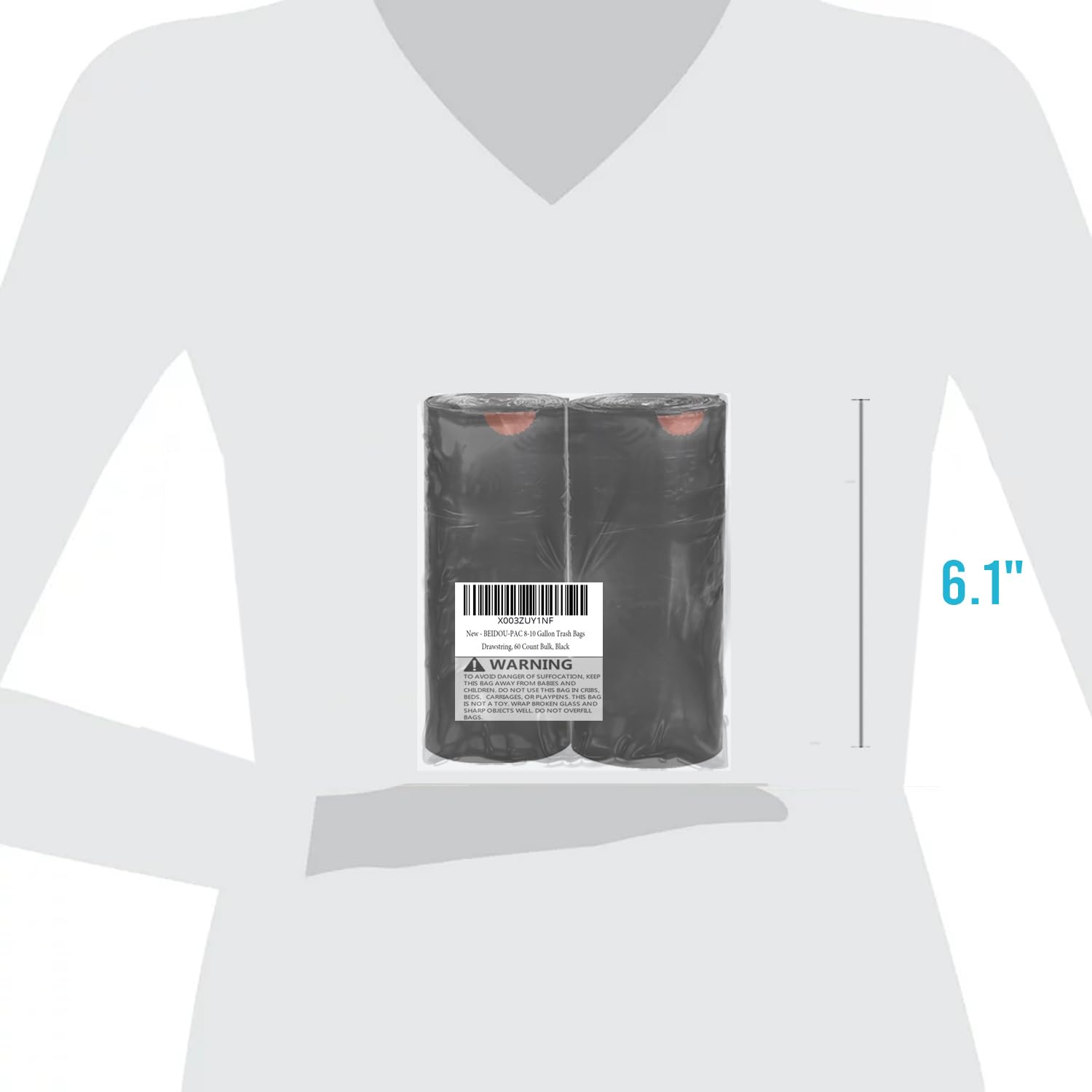 BEIDOU-PAC Bolsas de basura de 2 a 4 galones con cordón, 100 unidades a granel, bolsas de basura pequeñas multiusos negras y sin perfume, para negocios, hogar, baño, cocina, comercial e industrial