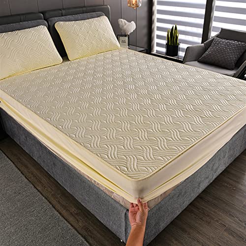 YUDEYU Gesteppte Schicht Spannbettuch Matratzenschoner Topper Einzel doppelt Tagesdecke Spannbetttücher Spann bettlaken Lakens Fitted Sheet (Farbe : Beige, Größe : 80x200 cm/high 10-25cm) Cover