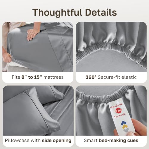 Image of California Design Den Twin XL Sheets Set - Soft 400 Thread Count Sateen, Natural 100% Cotton Bed Sheets Twin XL, Deep Pockets with All Around Elastic for a Snug Fit, Durable Bedding - Slate Grey