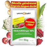 versando 5kg d'engrais azoté jusqu'à 500m² : 46% d'azote UREA pour gazon, légumes, fleurs du printemps à l'automne, favorise une croissance luxuriante du feuillage avec un effet longue durée
