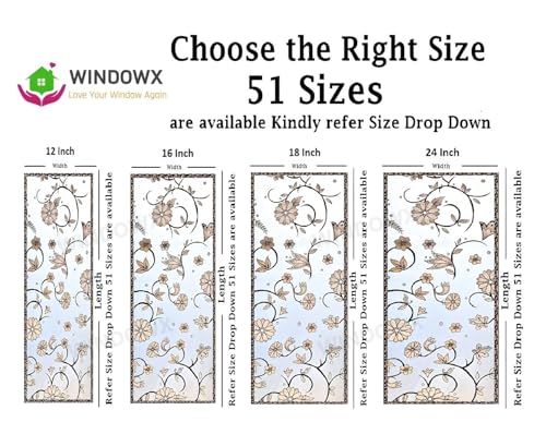 Image of Premium Vinyl Privacy Stained Window Glass Sticker (12x25 Inch) - Self-Adhesive Decorative Sticker Opaque Tint Wallpaper for Glass Cover Window, Door, Office, Home.| Anti-UV. White Flowers