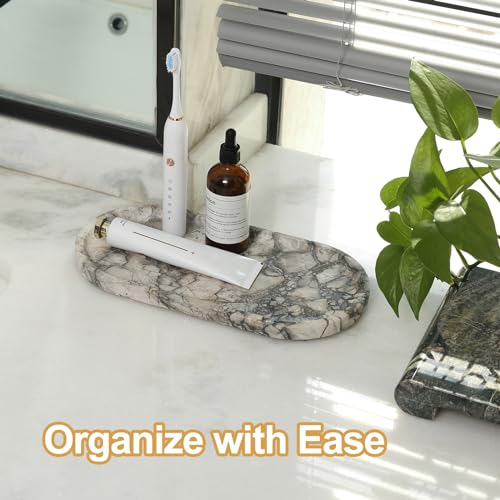 Image of Koville Turkish Natural Travertine Tray, 12 inchx6 inch Vanity Decorative Tray for Countertop Organizer, Catchall Tray for Perfume, Candles, Jewelry Dish