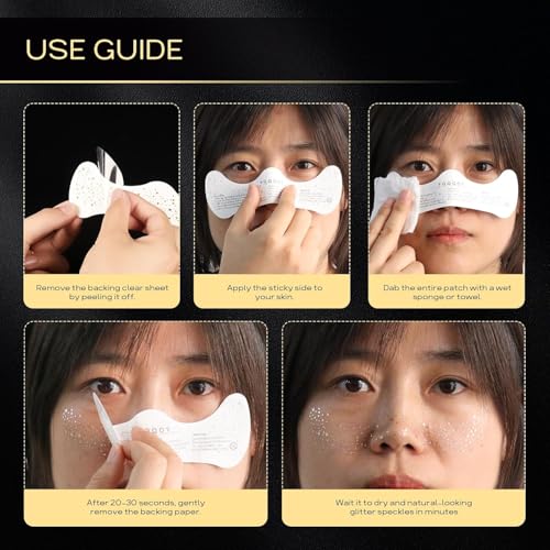 Image of 6 Pcs Temporary Gold Glitter Sticker Face Tattoo Stickers Sparkle Stickerez Freckles Sparkle Makeup Patches for Women Rhinestone Accessories for Festivals & Parties
