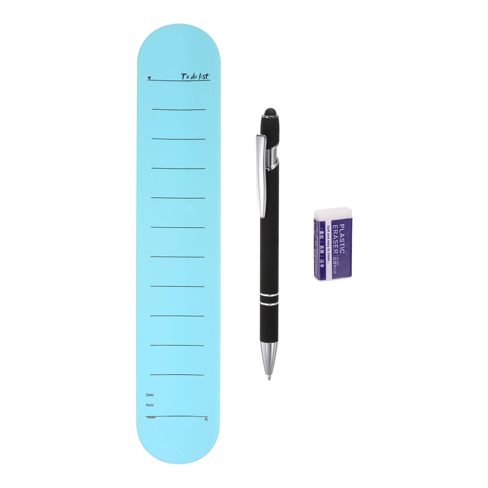 Silicone Memo Wrist Band 9.37" x 1.8" 20cm 8 Inch Writable Wearable Slap Bracelets Line Wristbands with Rolling Ball Gel Ink Pen and Eraser for Daily Life, Blue