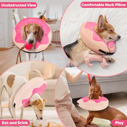 Image of Gimars Large Inflatable Dog Cone Alternative Dog Donut Collar After Surgery, Soft Neck Pillow Recovery Cone, Elizabethan Collar Alternative for Medium Dogs