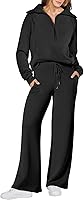 ANRABESS Women's 2 Piece Fall Sweatsuit Set - Half Zip Long Sleeve Top & High Waist Wide Leg Pants for Travel Lounge
