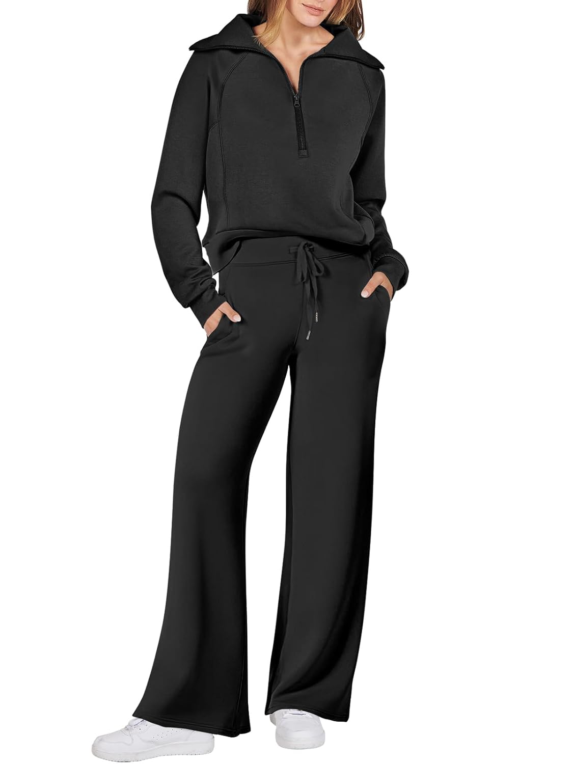 ANRABESS Women 2 Piece Outfits 2025 Fall Fashion Airport Wide Leg Pants Lounge Set Leisure Travel Vacation Clothes