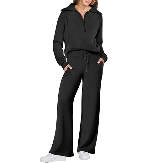 ANRABESS Women 2 Piece Outfits 2025 Fall Fashion Airport Wide Leg Pants Lounge Set Leisure Travel Vacation Clothes Sweatsuits