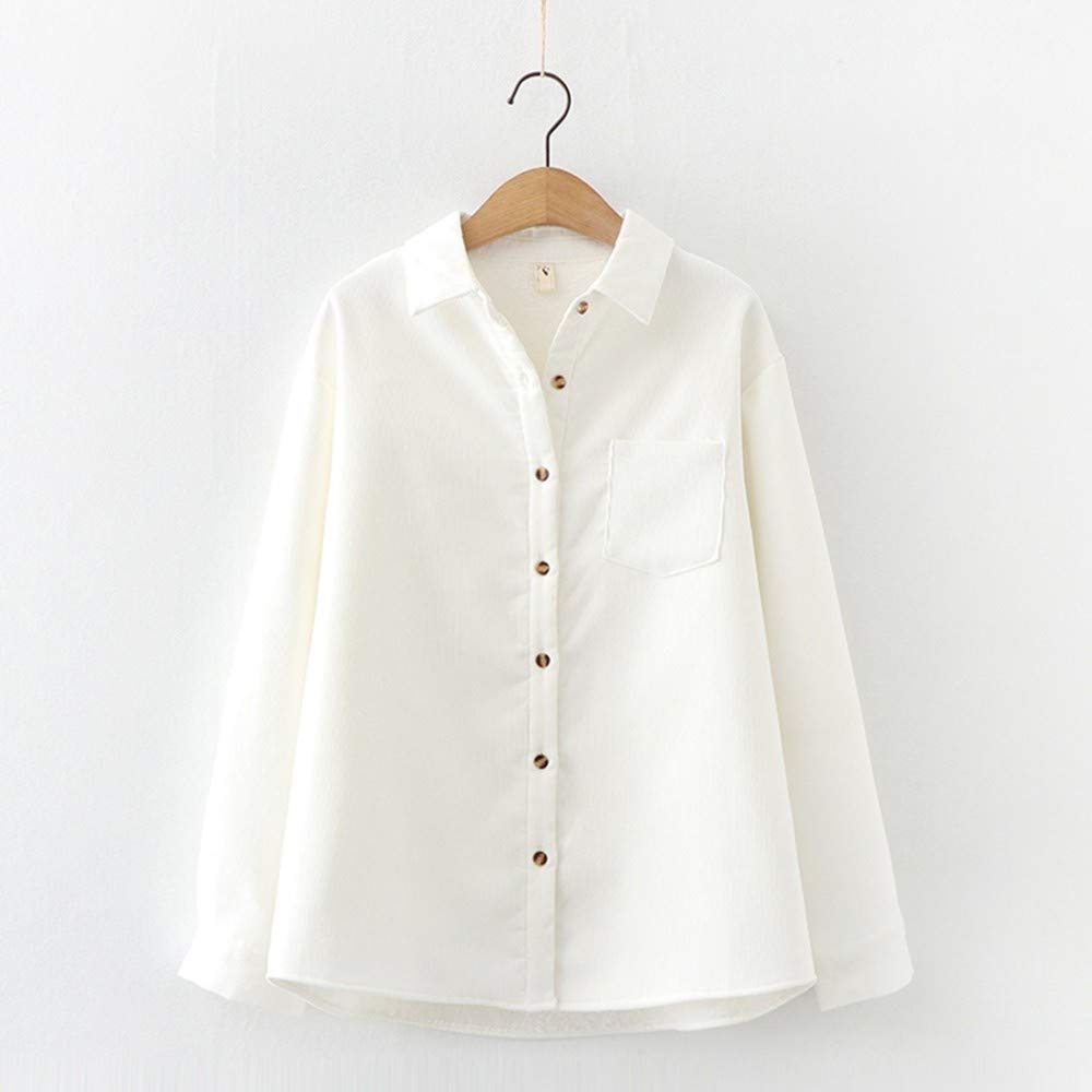 Chemise Chaude Femme,Mode Plus Velours Épaississant Dames Hiver Chemise Corduroy Simple Collège Style Dames Vêtements Veste Décontractée Élégante Partie Décontractée Blanche, L