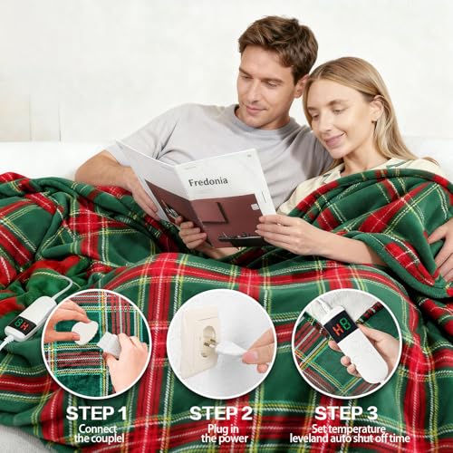 Image of Electric Blanket Heated Throw, Soft Flannel 50 inchx60 inch Plaid Heating Blanket with 8 Hours Auto Off 10 Fast Heating Levels Machine Washable Sherpa Heated Blanket with Overheating Protection