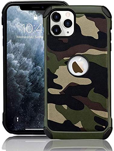 FDTCYDS Heavy Duty Protrrction case Armor Shockproof Hybrid Rugged Camouflage Cover Case for Apple iPhone 12 Pro Max 6.7 inch - Wireless Charging Compatible Camo Green