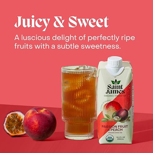 Saint James Iced Tea | Passion Fruit & Peach Organic Green Tea | Organic, Non-GMO Green Tea, 12 Pack (16.9oz each) - Image 6