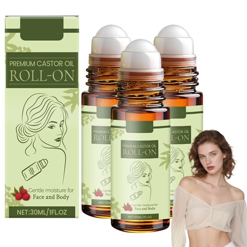 Rodillo de aceite de ricino para cuerpo facial de barriga, sérum multiuso para mujer, bola de rodillo para hidratar, ingredientes naturales, aceites de masaje para mujer, piel radiante suave y eficaz