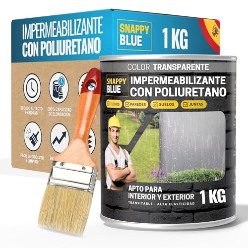 [1kg + Pennello] Impermeabilizzante Trasparente con Poliuretano | Guaina Liquida Sigillante Idrorepellente per Terrazzi, Muri Esterni, Piastrelle e Pavimenti
