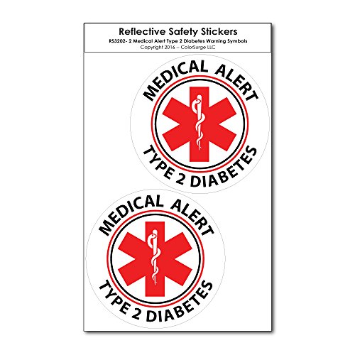 COOLHUBCAPS Medical Alert Reflective Decals by ColorSurge | for Wheelchairs, Car Bumpers & Windows | Weatherproof & UV Resistant | Indoor & Outdoor Use (Type 2 Diabetes, Small, 2 Pack)