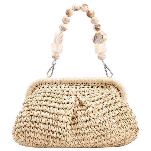 Sac en raphia chic avec poignée perlée pour vos sorties d'été à la plage