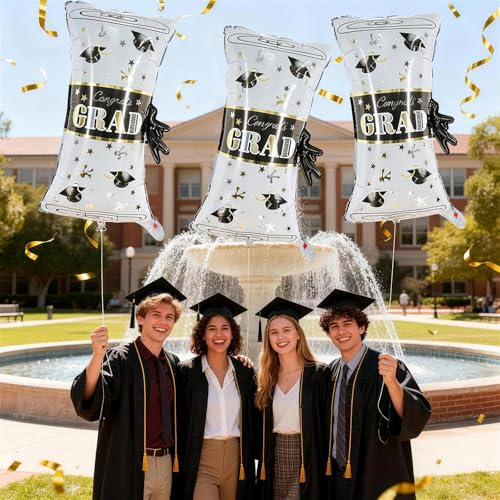 Image of Graduation Diploma Balloons, 2026 Graduation Decorations 3 Pcs Gold White Congrats Grad 2026 Diploma Foil Balloon Decorations for High School College Class of 2026 Congratulations Graduate Party Decor