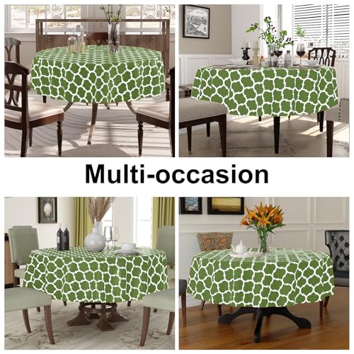 Image of Smiry Round Table Cloth, Flannel Backed Vinyl Tablecloth, 60 inch Round | Waterproof Plastic Tablecloths, Wipeable Table Cover for Dining, Indoor and Outdoor (Green)