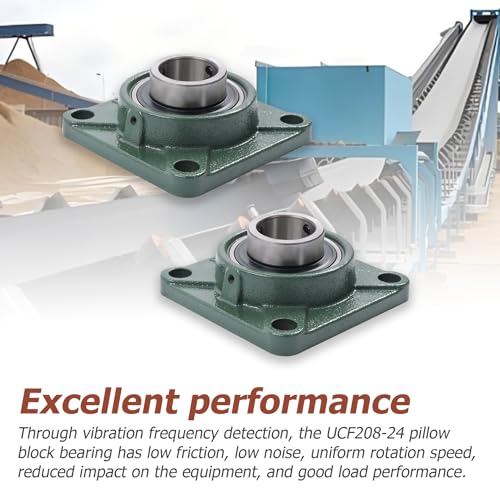 Image of 2Pcs UCF208-24 Pillow Block Bearings 1-1 /2 Inch Bore Square Flange Mounted Pillow Block Bearing 4 Bolt, Self Alignment