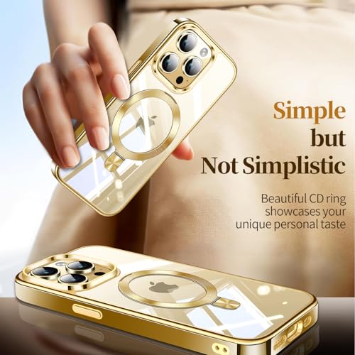 Image of ESTPEAK Titanium Gold CD Mag-Stand Case for iPhone 12 Pro Max Case with Invisible Magnetic Ring, [Fit for MagSafe] [Never Yellowing] Top Clear Phone Case Cover for iPhone 12 Promax 6.7 inch