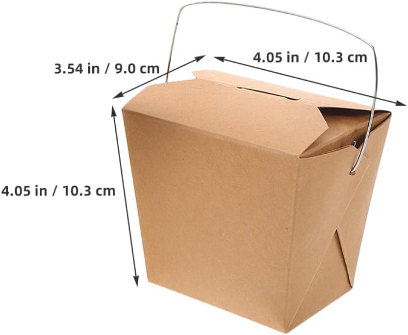 50Pcs Chinese Takeout Food Box with Handle Paper Containers for Fried Rice Chicken Fries Portable Takeaway Packaging for Restaurants Picnics and Fast Food