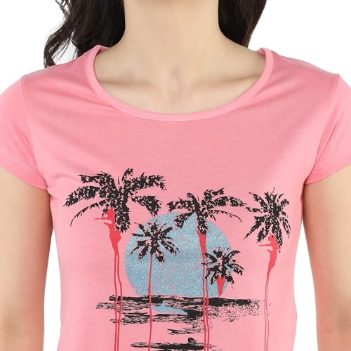 Image of Modeve Women Printed Cotton Blend Half Sleeve Round Neck T-Shirt for Summer