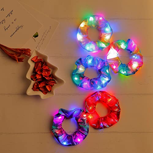5Pcs Light Up Hair Scrunchies For Girls, Led Hair Tie Ponytail Holder, 3 Light Modes Elastic Hair Accessories For Women Daughter Halloween Christmas Party Birthday Gift，Glow In The Dark Party Supplies #TOP2